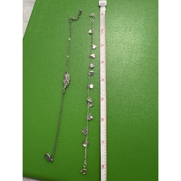 Lot of 2 Bracelets Charms Wing Costume Jewelry Layered Silver Rhinestone Trendy - Picture 2 of 2